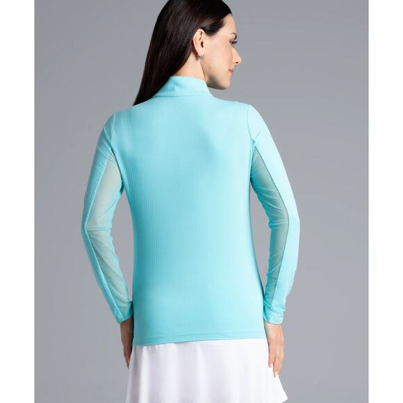 IBKUL Mock Neck Half Zip Long Sleeve Top Seafoam XL - Picture 2 of 10
